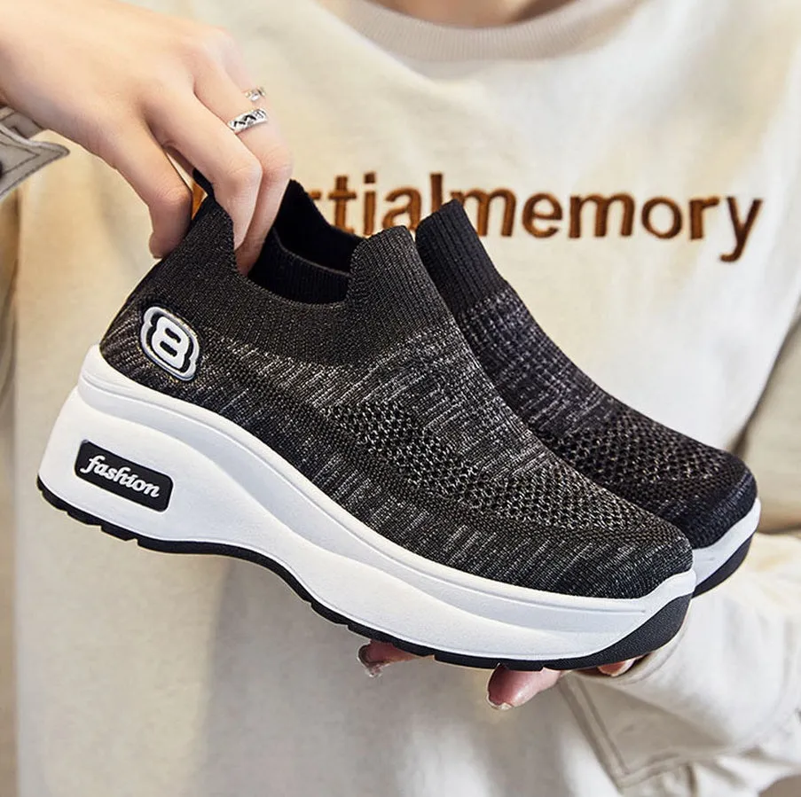 Lightweight Breathable Platform Slip-On Sneakers for Women