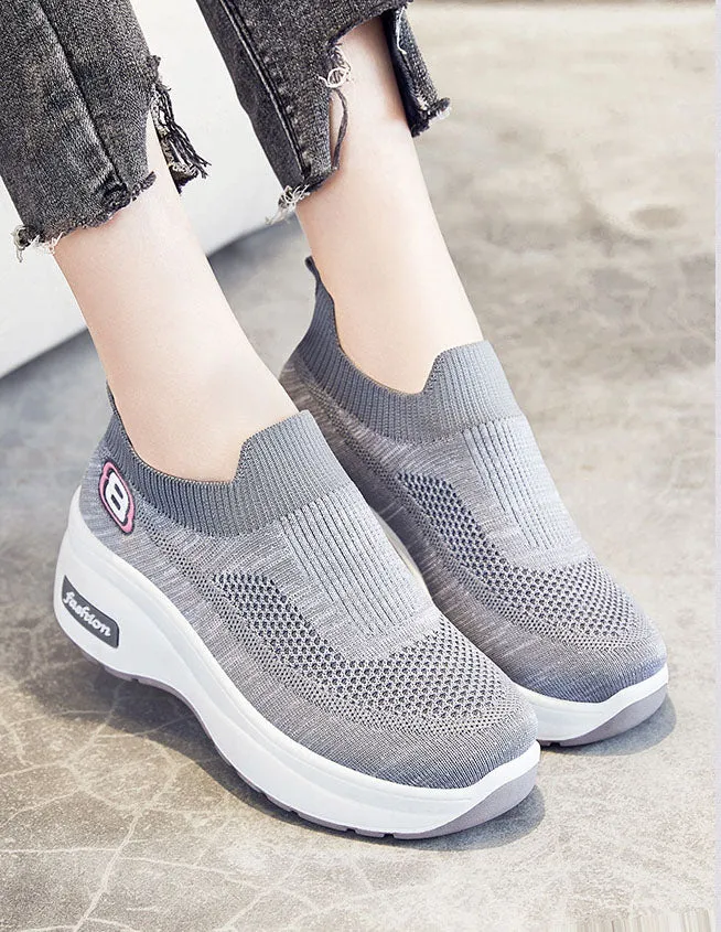Lightweight Breathable Platform Slip-On Sneakers for Women