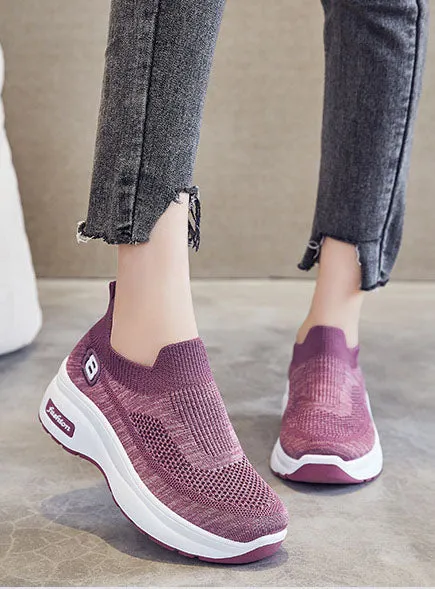 Lightweight Breathable Platform Slip-On Sneakers for Women