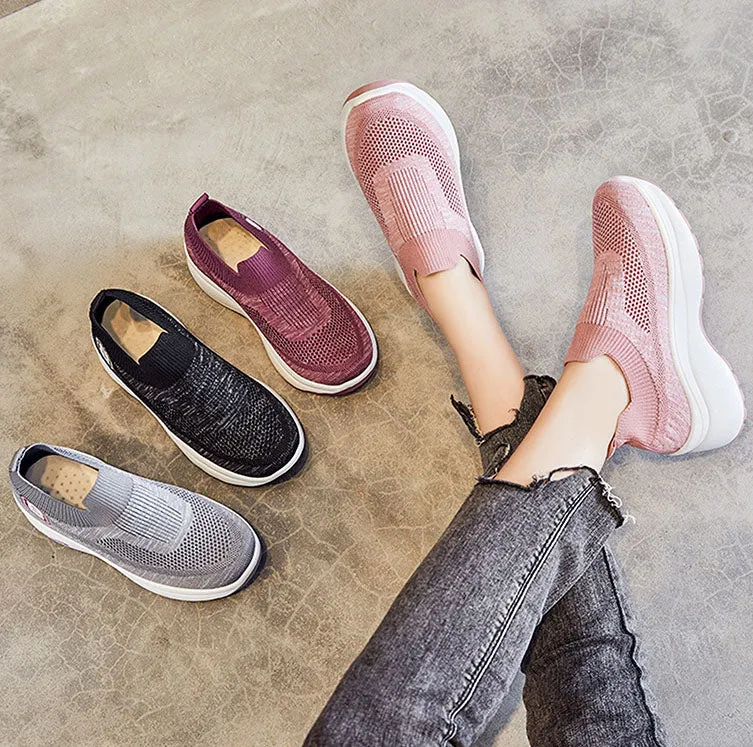 Lightweight Breathable Platform Slip-On Sneakers for Women