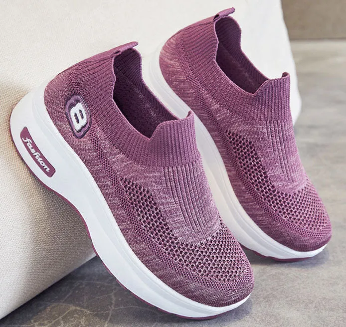 Lightweight Breathable Platform Slip-On Sneakers for Women