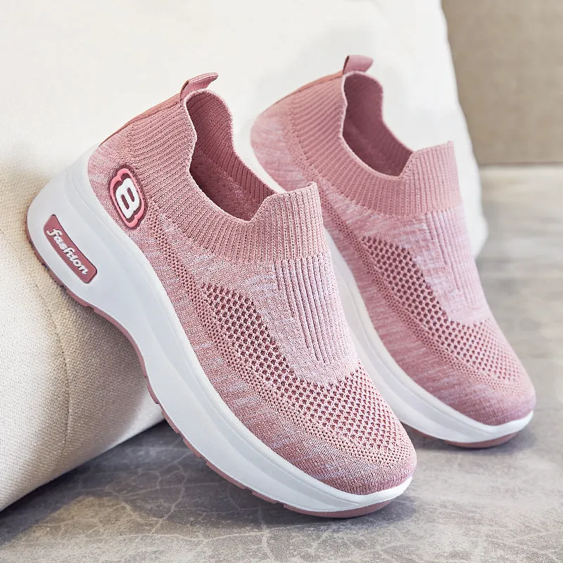 Lightweight Breathable Platform Slip-On Sneakers for Women