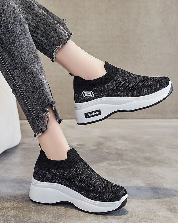 Lightweight Breathable Platform Slip-On Sneakers for Women