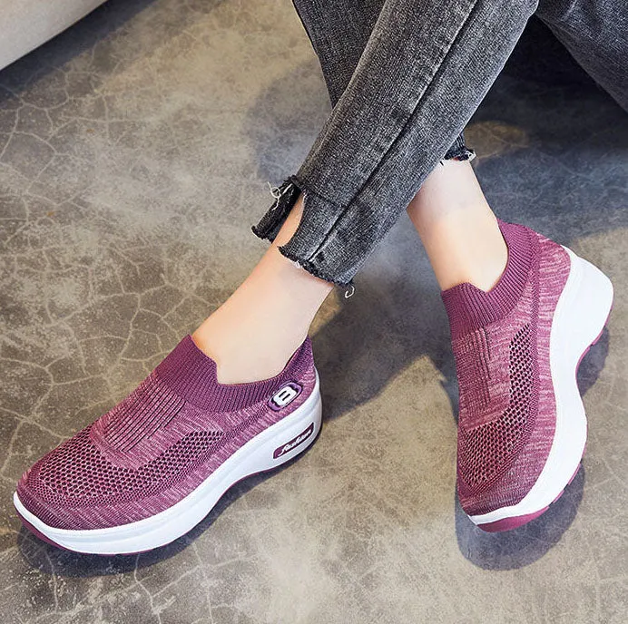 Lightweight Breathable Platform Slip-On Sneakers for Women