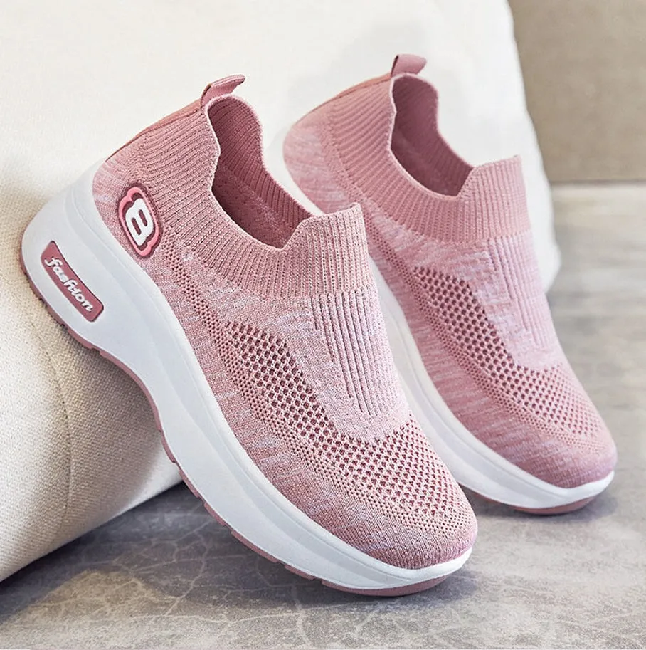 Lightweight Breathable Platform Slip-On Sneakers for Women