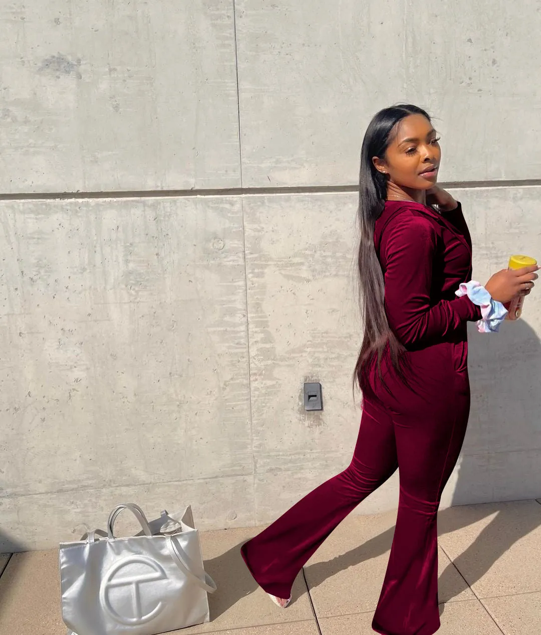 Luxurious Velvet Two-Piece Set with Hooded Top and Wide-Leg Pants