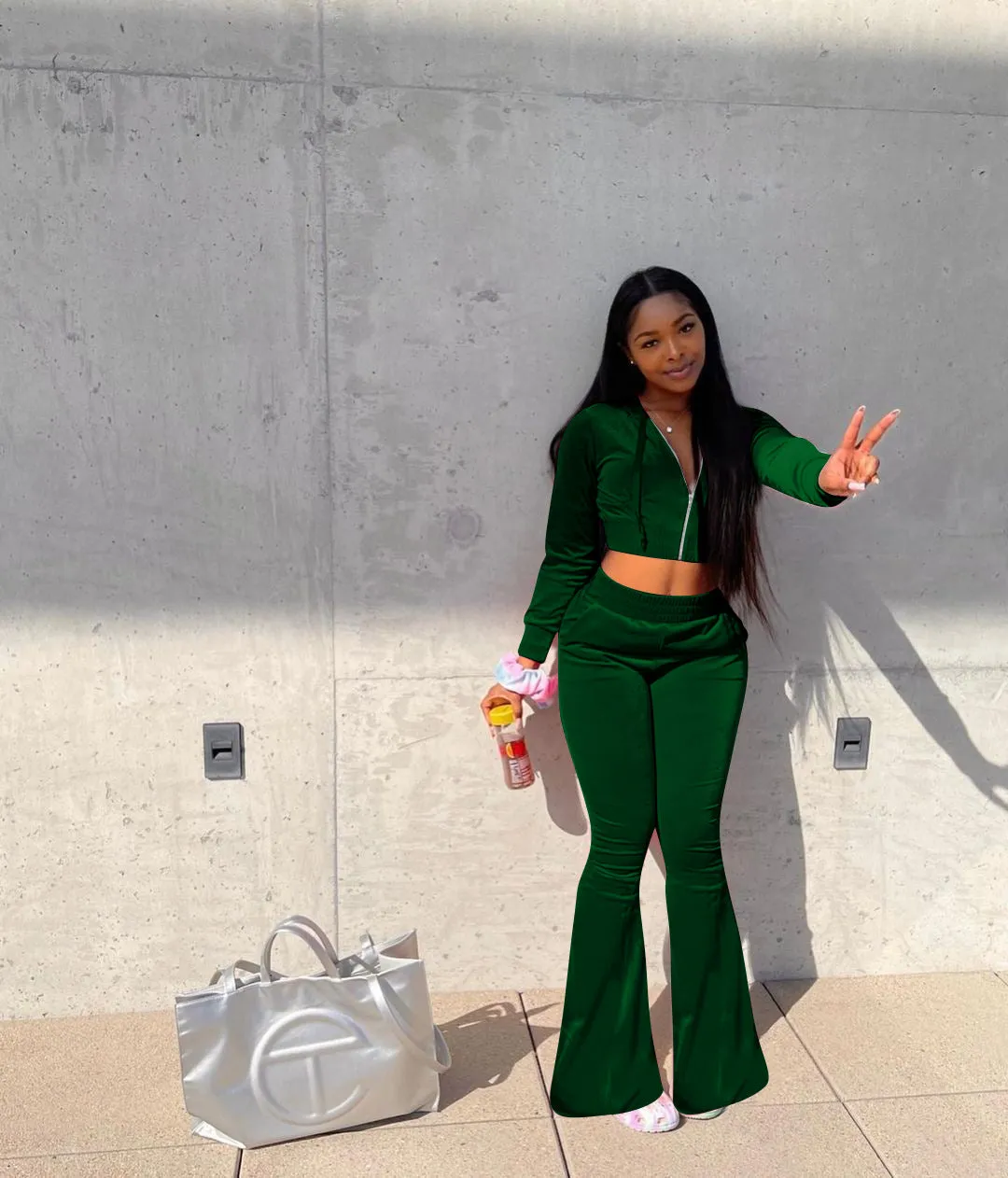 Luxurious Velvet Two-Piece Set with Hooded Top and Wide-Leg Pants