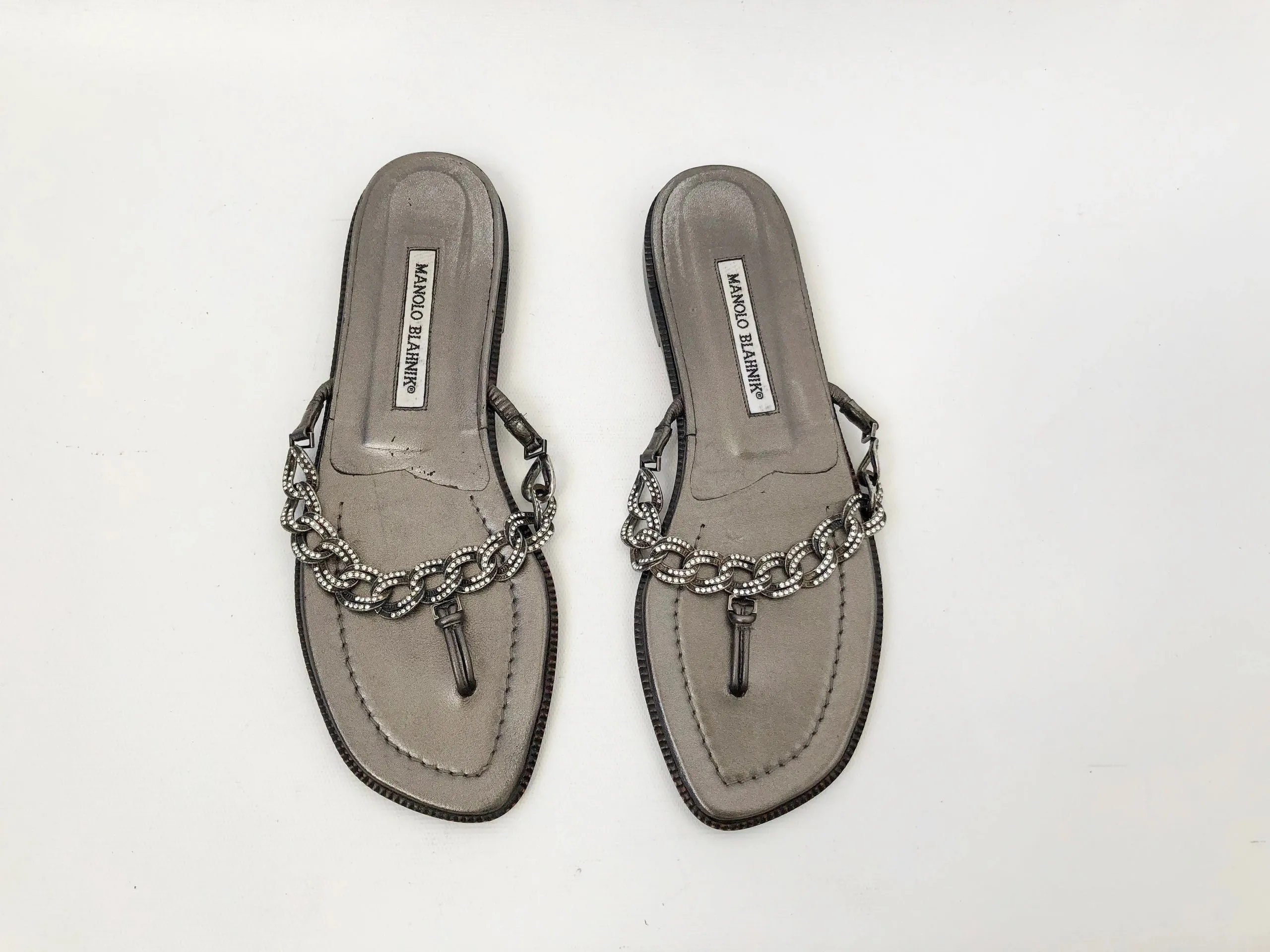 Manolo Blahnik Rhinestone Flip-Flops Size 38 It (8 Us)