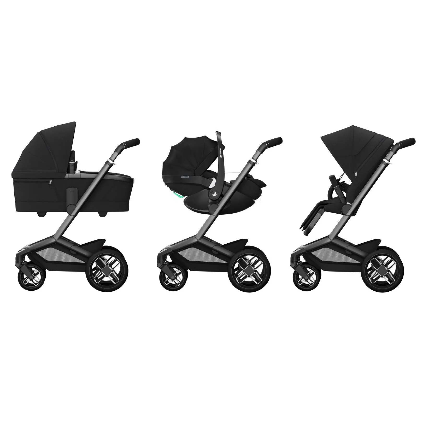 Maxi Cosi Fame Premium Travel System Bundle With Accessories, Pebble 360 Pro2 Car Seat and ISOFIX Base - Twillic Black