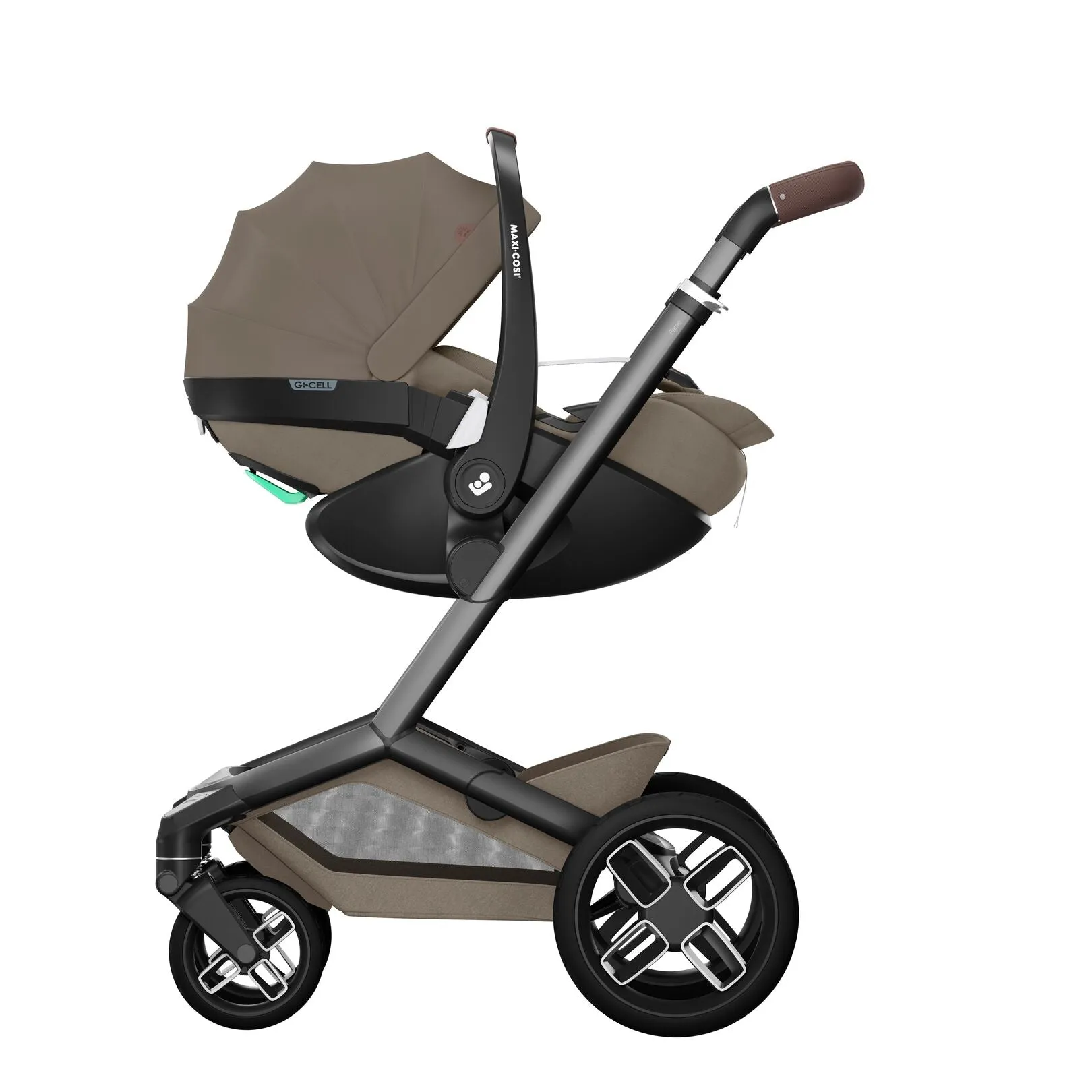 Maxi Cosi Fame Premium Travel System Bundle With Accessories, Pebble 360 Pro2 Car Seat and ISOFIX Base - Twillic Truffle