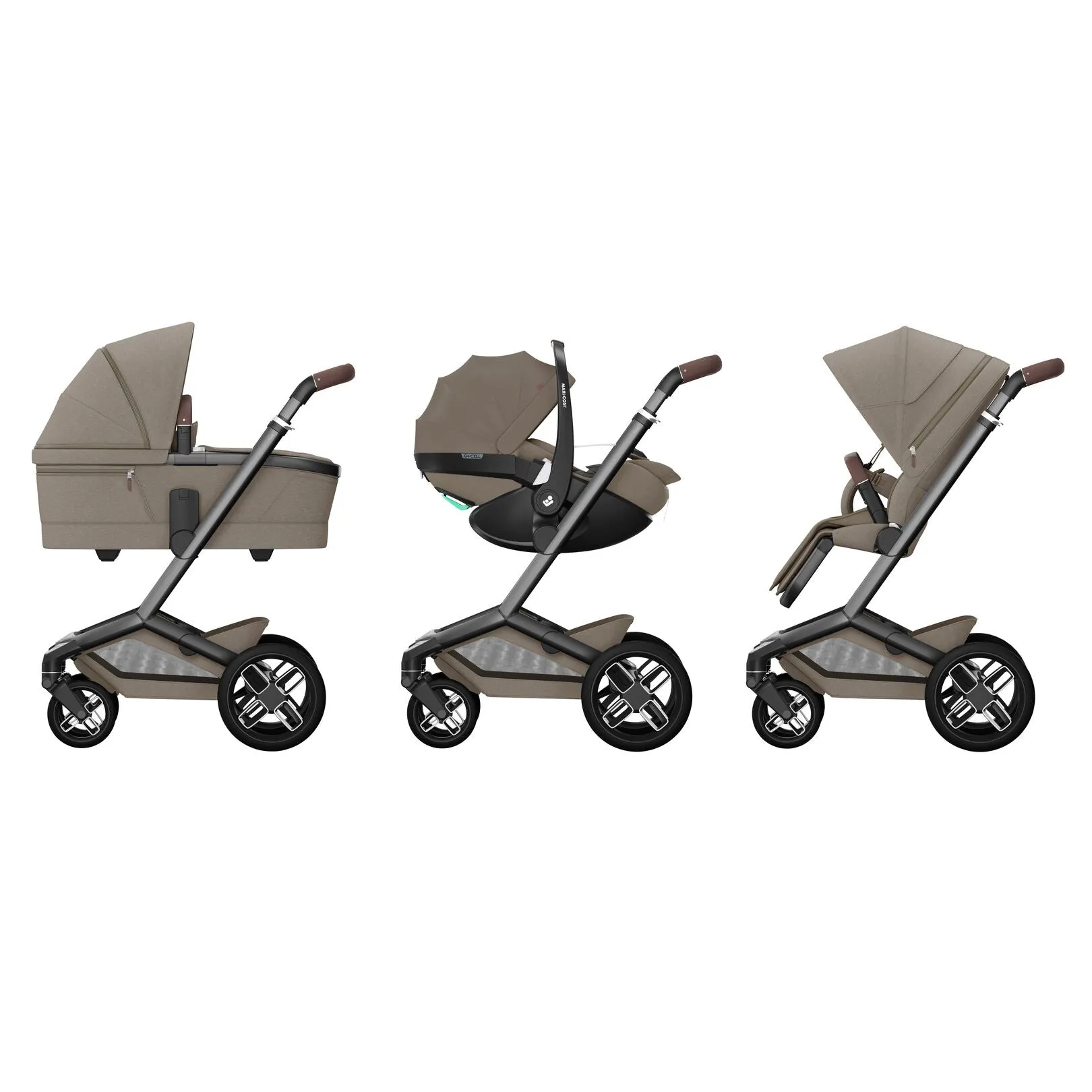 Maxi Cosi Fame Premium Travel System Bundle With Accessories, Pebble 360 Pro2 Car Seat and ISOFIX Base - Twillic Truffle