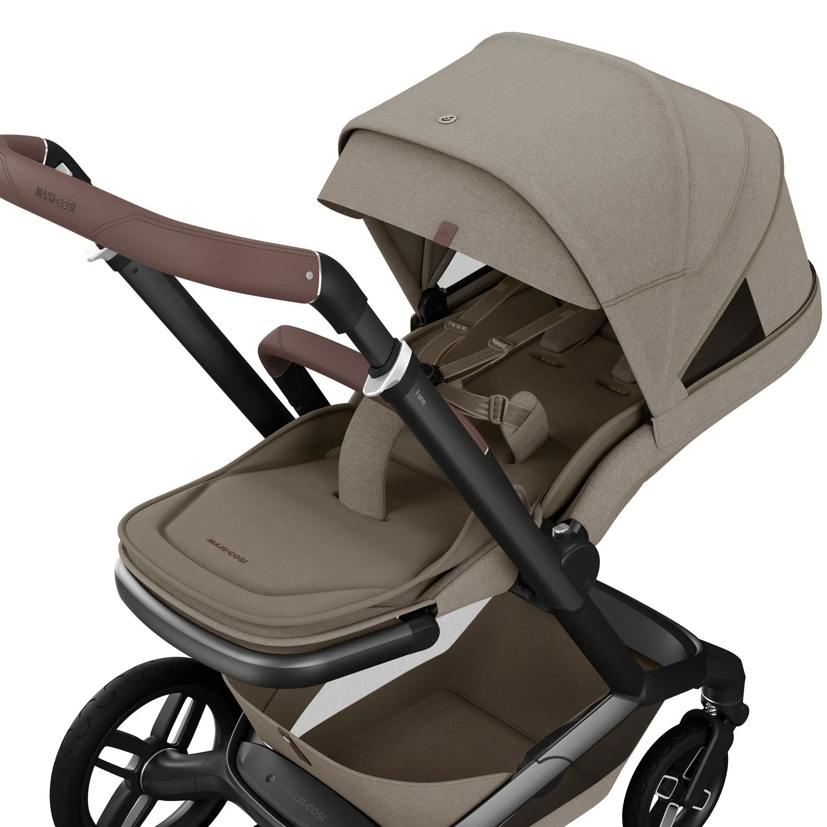 Maxi Cosi Fame Premium Travel System Bundle With Accessories, Pebble 360 Pro2 Car Seat and ISOFIX Base - Twillic Truffle