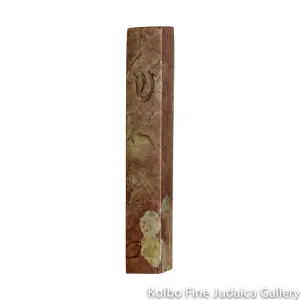 Mezuzah, Narrow Design with Shin, Warm Tone Jerusalem Stone
