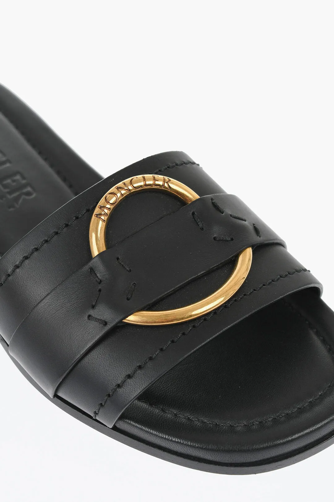 Moncler Leather Sandals with Golden Effect Detail