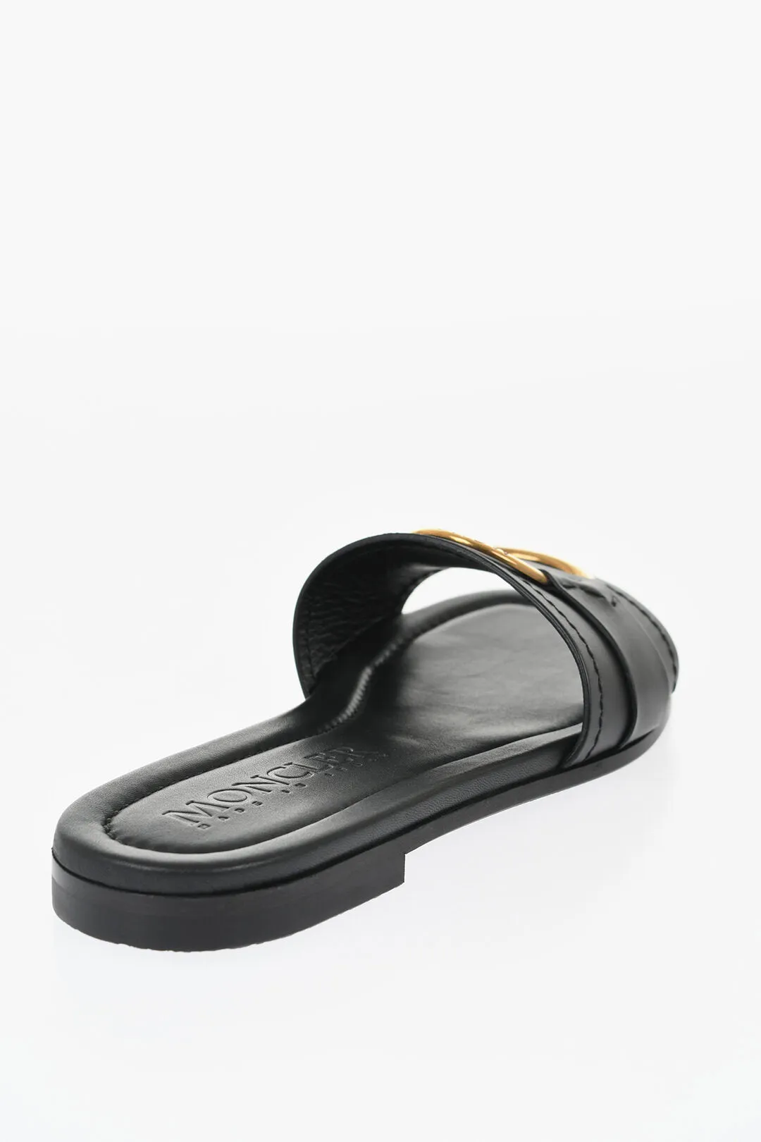 Moncler Leather Sandals with Golden Effect Detail