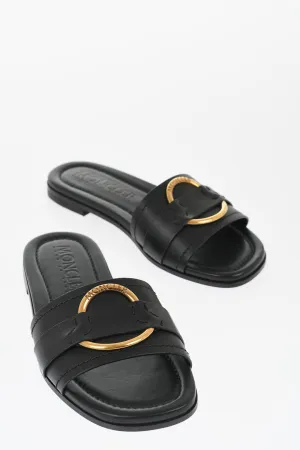 Moncler Leather Sandals with Golden Effect Detail
