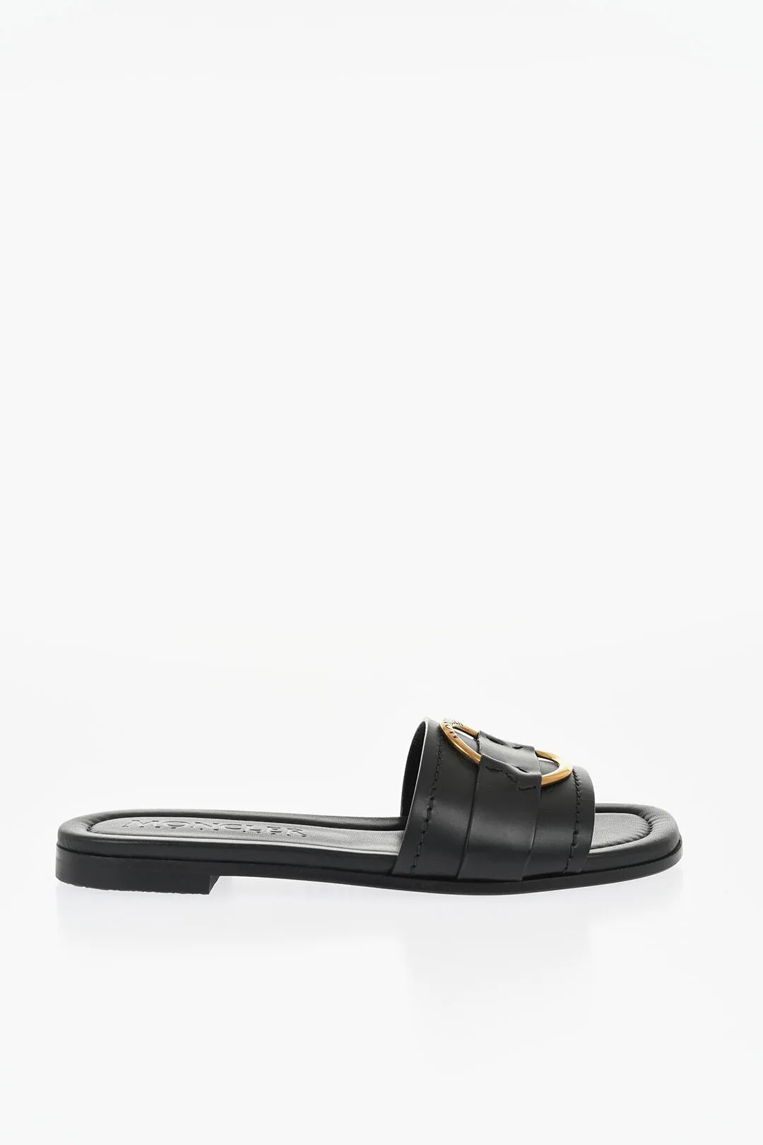 Moncler Leather Sandals with Golden Effect Detail