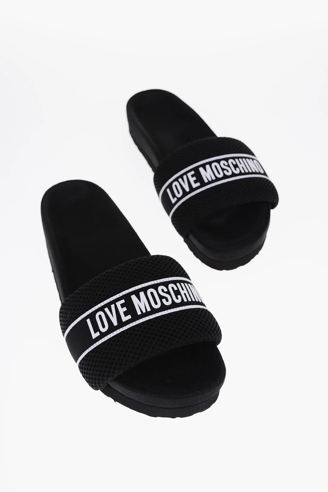 Moschino LOVE Solid Color Fabric Slides with Embroidered Logo