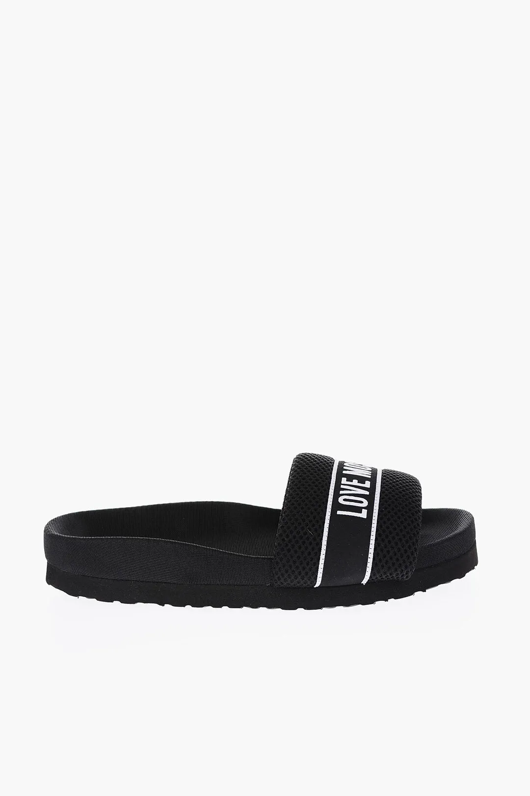 Moschino LOVE Solid Color Fabric Slides with Embroidered Logo