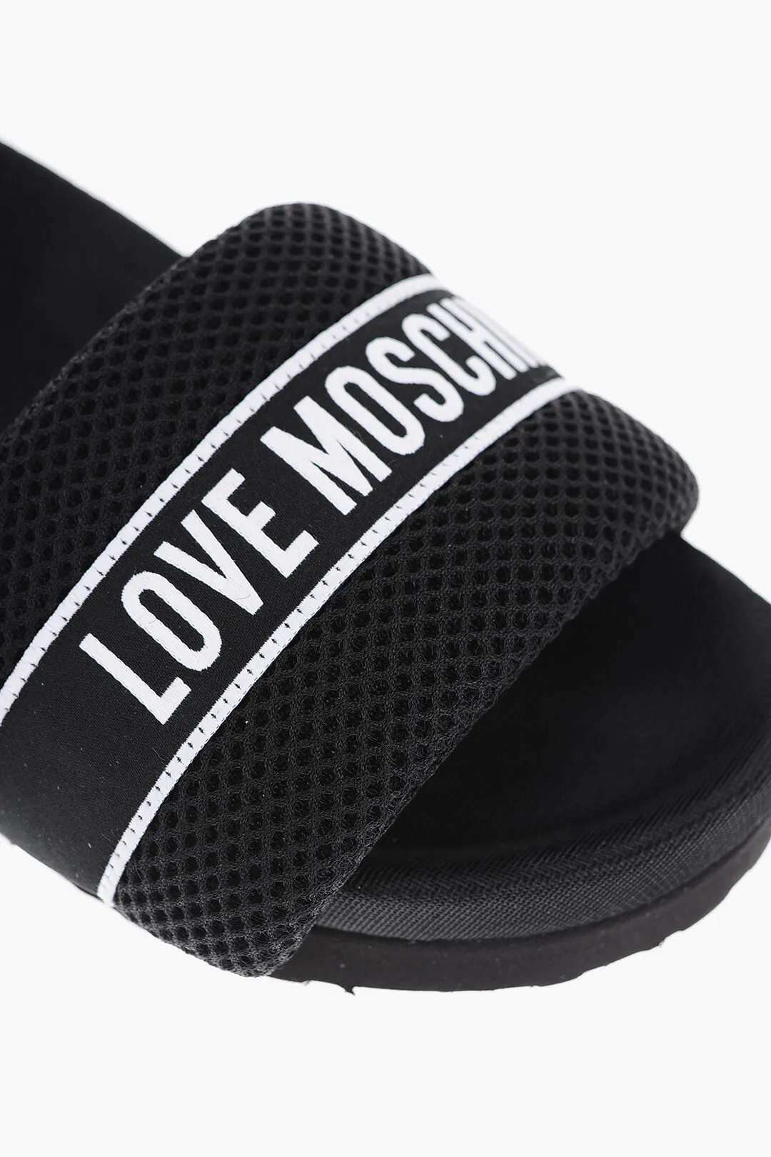 Moschino LOVE Solid Color Fabric Slides with Embroidered Logo