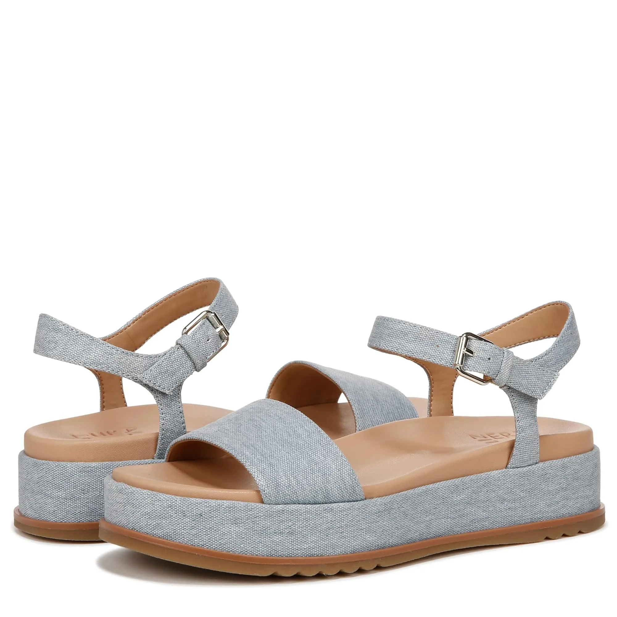 Naturalizer Womens Zane Ankle Strap Platform Casual Sandal Light Blue Denim Fabric 7.5 M