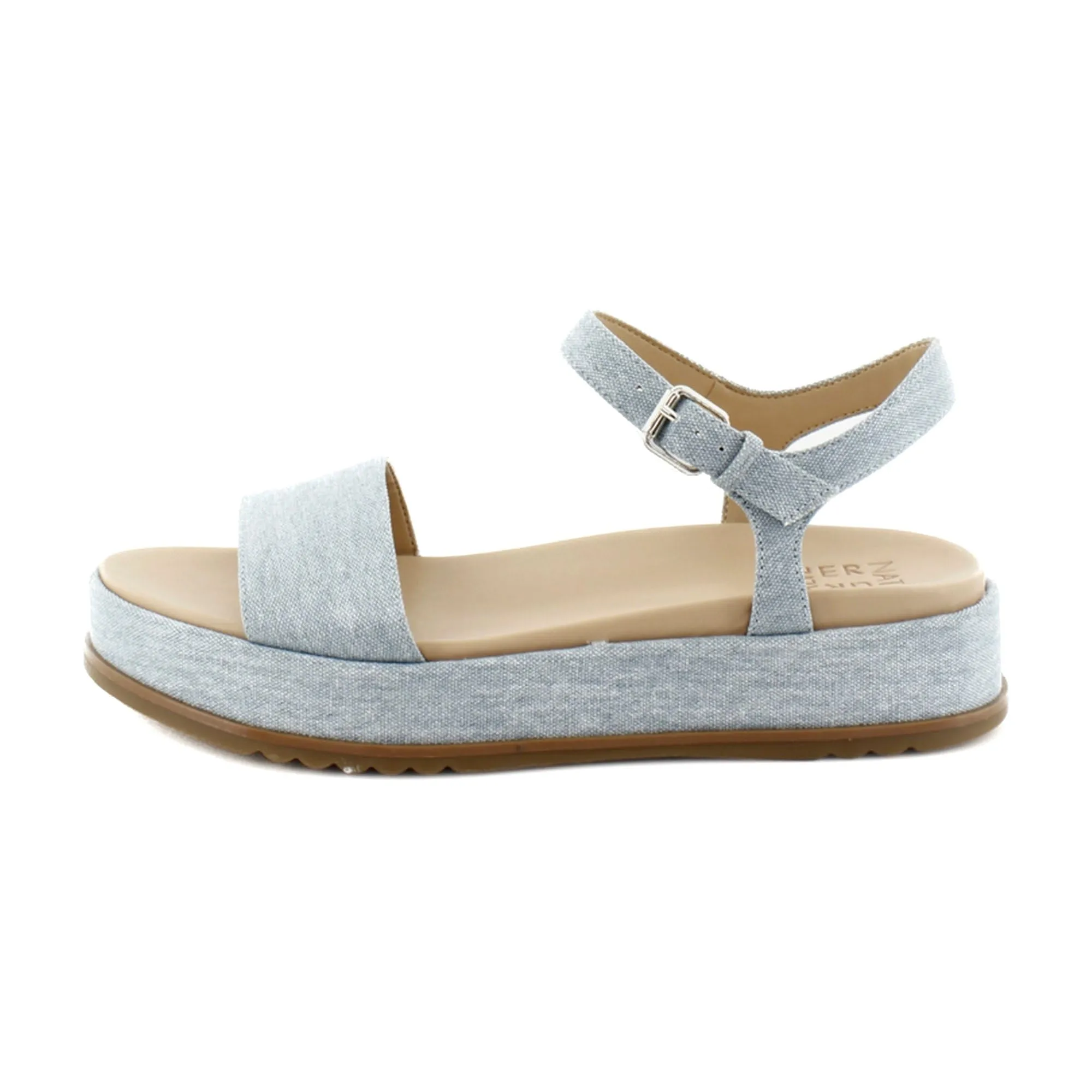 Naturalizer Womens Zane Ankle Strap Platform Casual Sandal Light Blue Denim Fabric 7.5 M