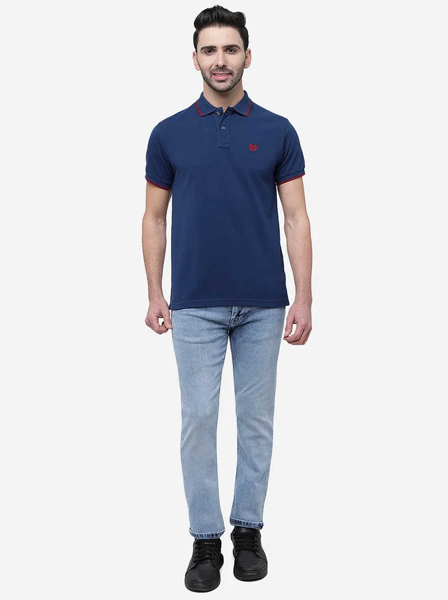 Navy Blue Solid Slim Fit Polo T-Shirt | Greenfibre