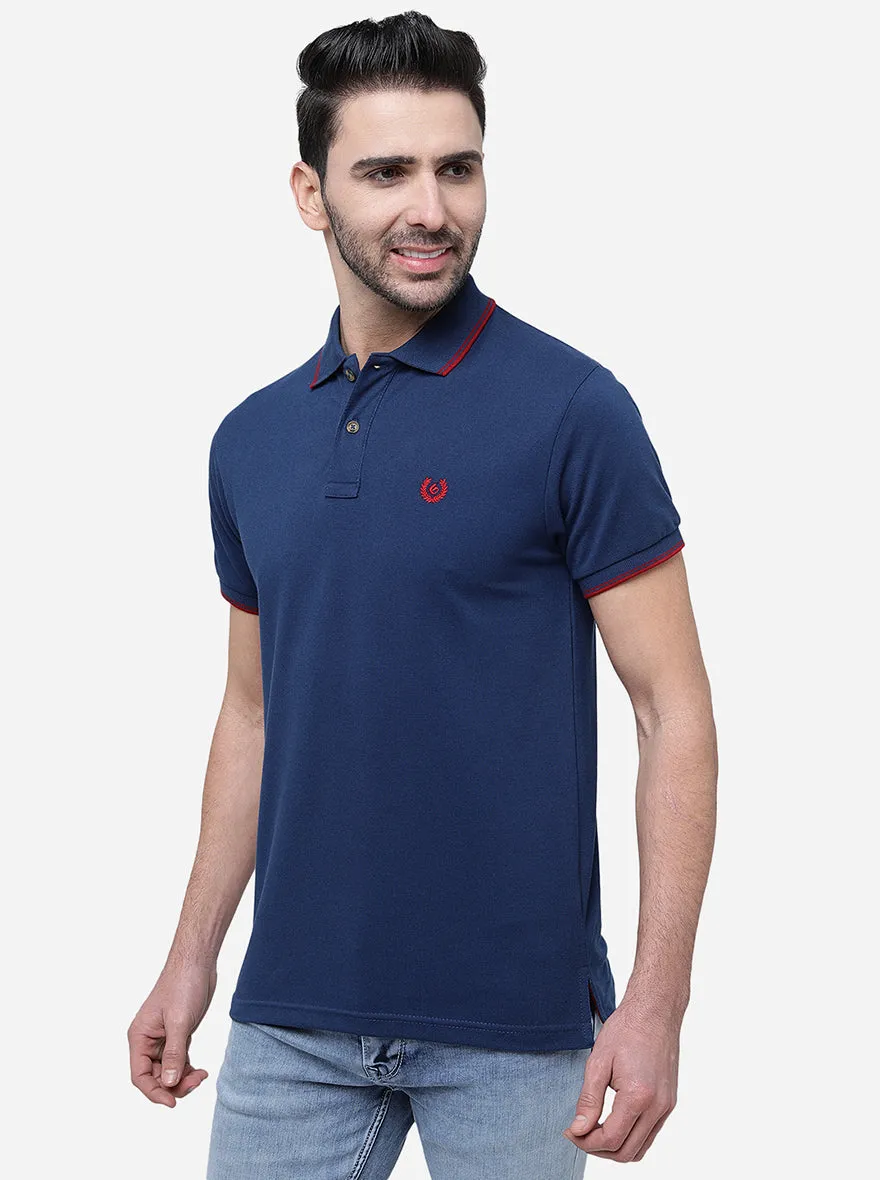 Navy Blue Solid Slim Fit Polo T-Shirt | Greenfibre