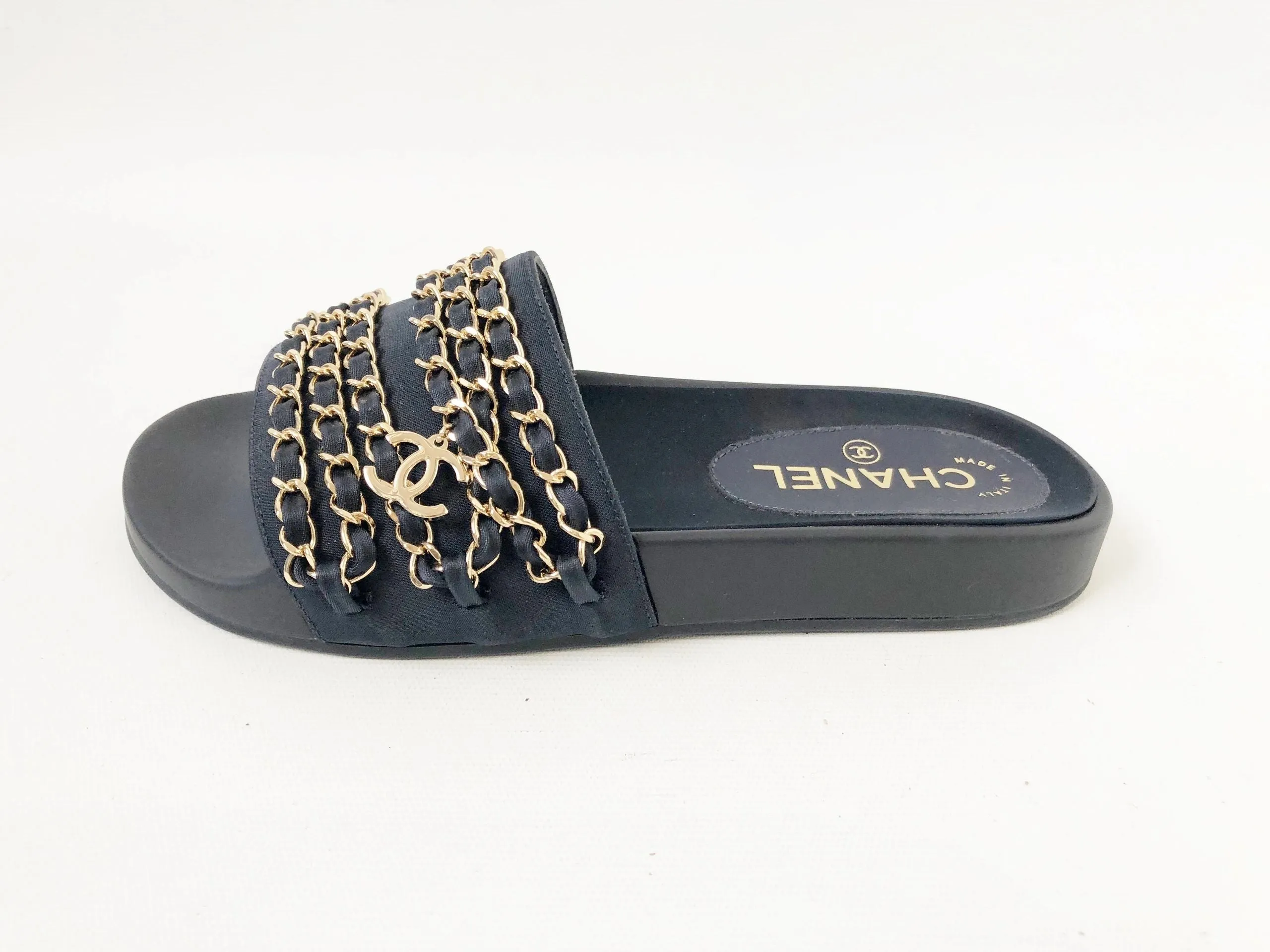 NEW Chanel Chain-Link Accent Slides Size 37 It (7 Us)