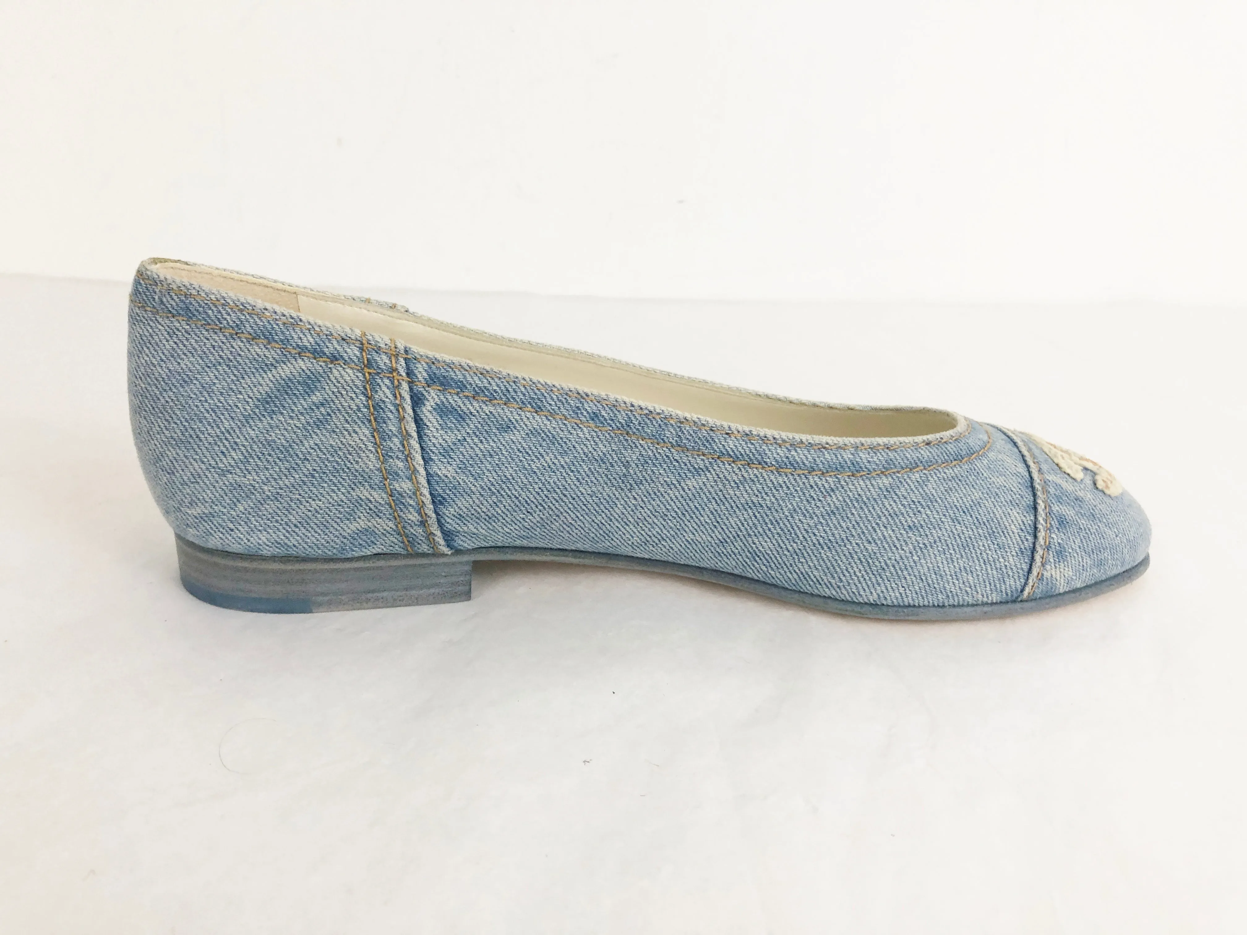 New Chanel Denim Ballet Flats Size 7
