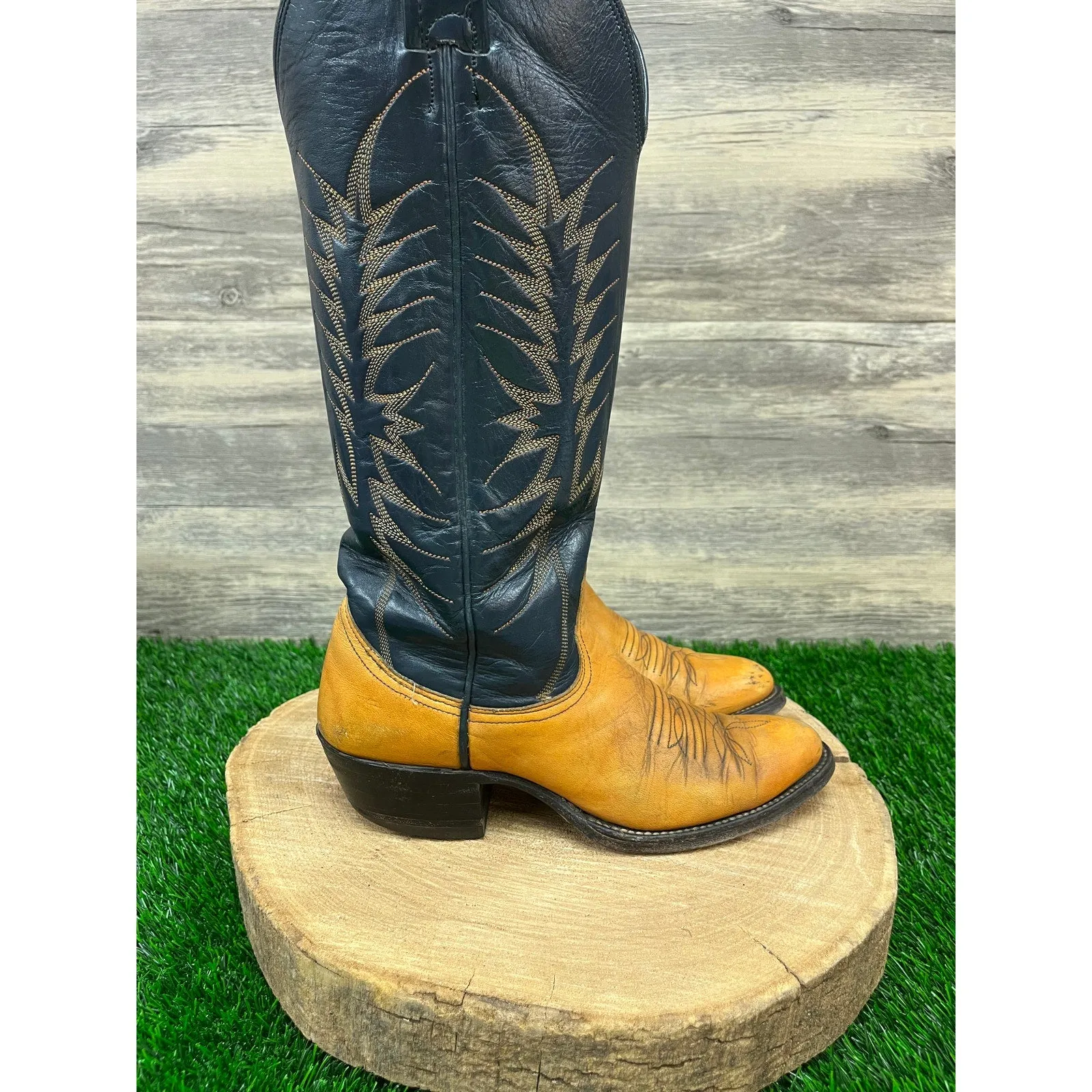 Nocona Women - Size 4.5B - Vintage Blue/Tan Tall Shaft Cowboy Boots Style 6191