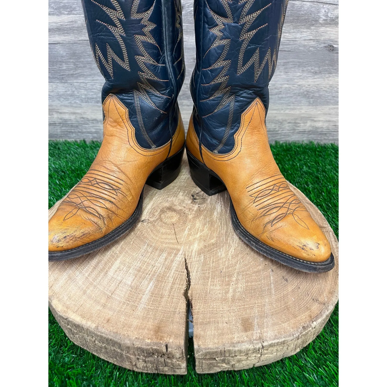 Nocona Women - Size 4.5B - Vintage Blue/Tan Tall Shaft Cowboy Boots Style 6191