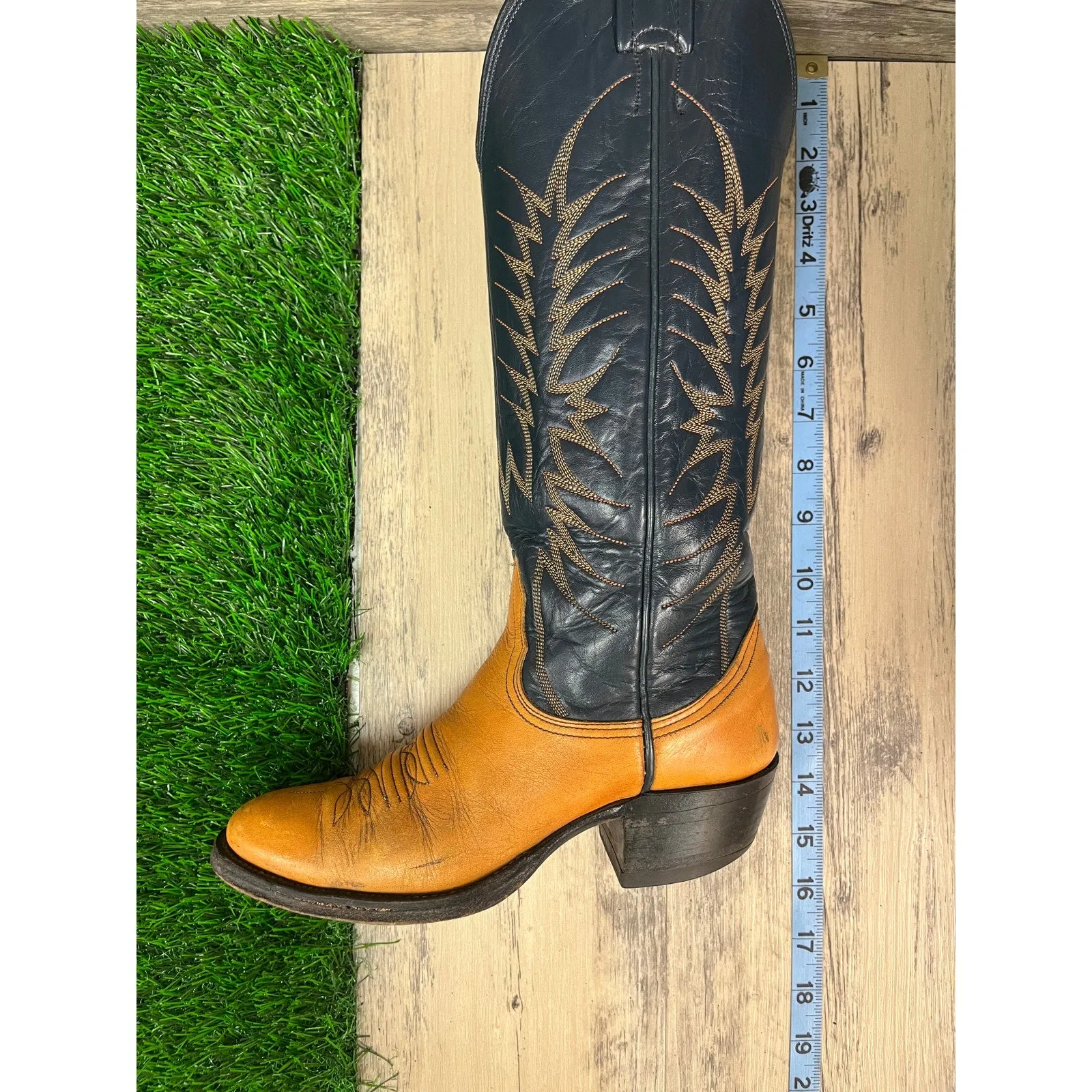 Nocona Women - Size 4.5B - Vintage Blue/Tan Tall Shaft Cowboy Boots Style 6191