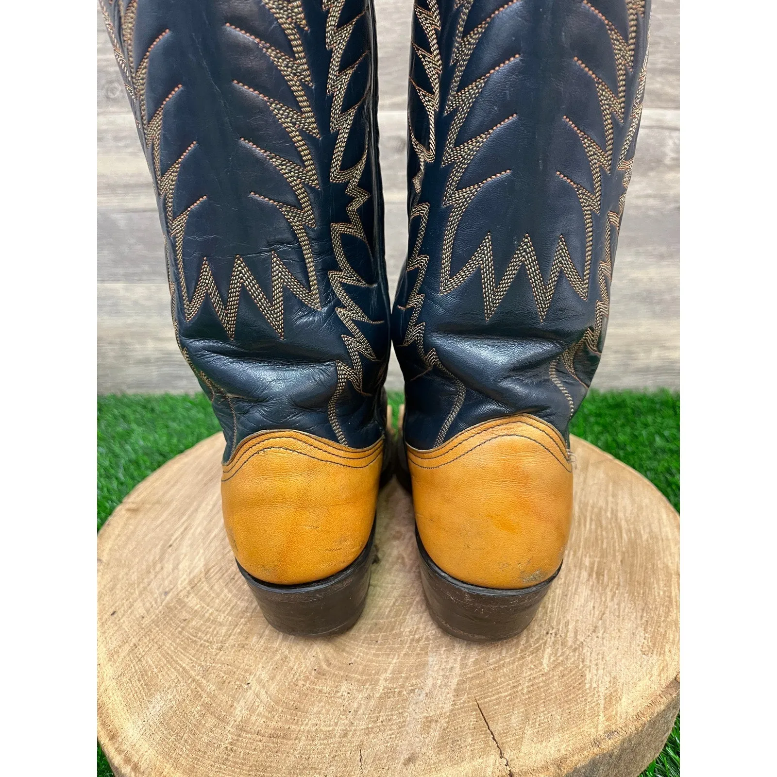 Nocona Women - Size 4.5B - Vintage Blue/Tan Tall Shaft Cowboy Boots Style 6191