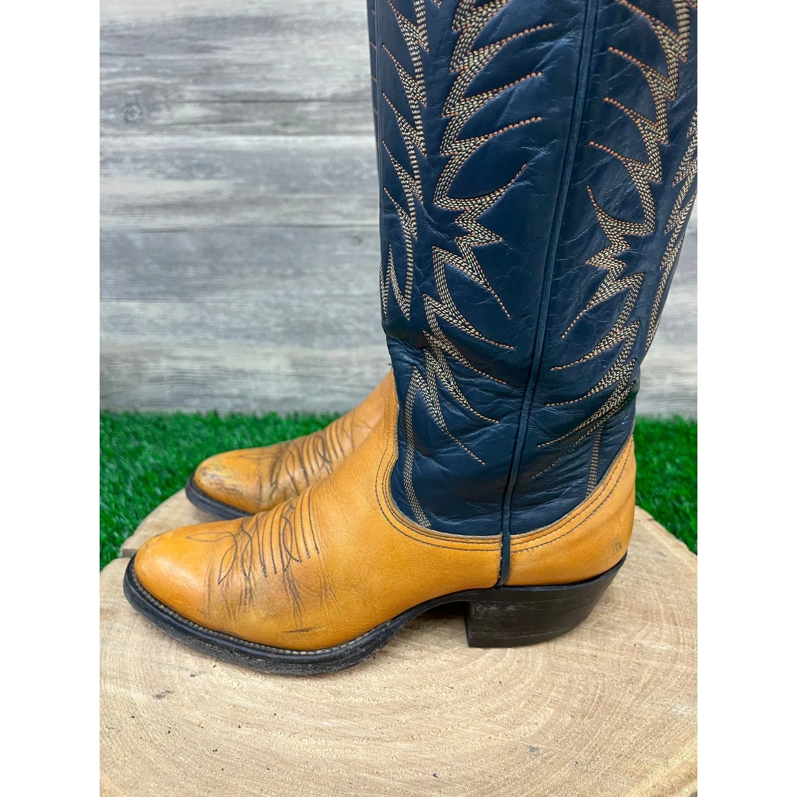 Nocona Women - Size 4.5B - Vintage Blue/Tan Tall Shaft Cowboy Boots Style 6191