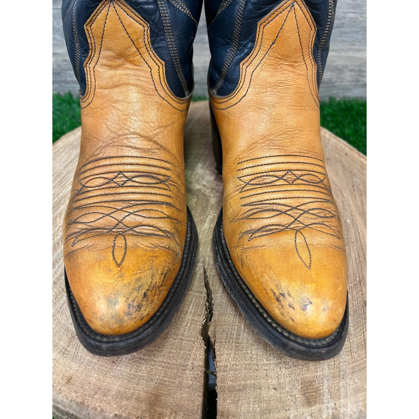 Nocona Women - Size 4.5B - Vintage Blue/Tan Tall Shaft Cowboy Boots Style 6191