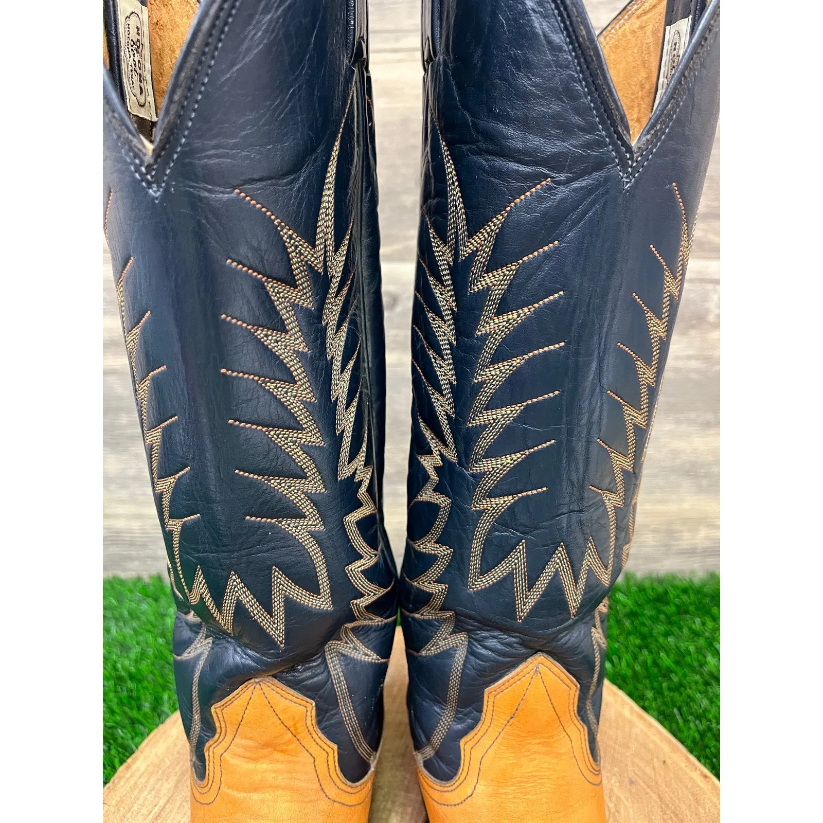 Nocona Women - Size 4.5B - Vintage Blue/Tan Tall Shaft Cowboy Boots Style 6191