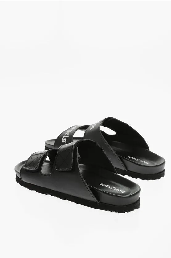 Palm Angels Leather Sandals With Logo Print And Stretch Closure 36 Shoes EU