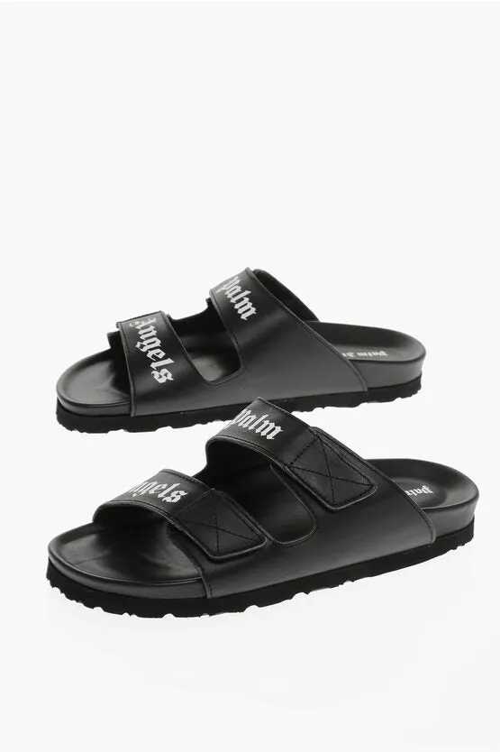 Palm Angels Leather Sandals With Logo Print And Stretch Closure 36 Shoes EU