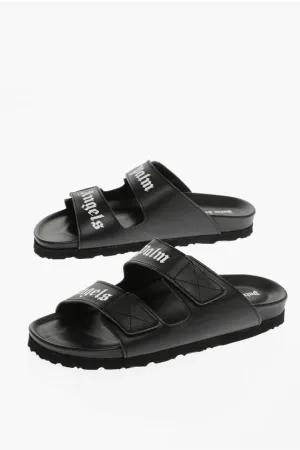 Palm Angels Leather Sandals With Logo Print And Stretch Closure 36 Shoes EU