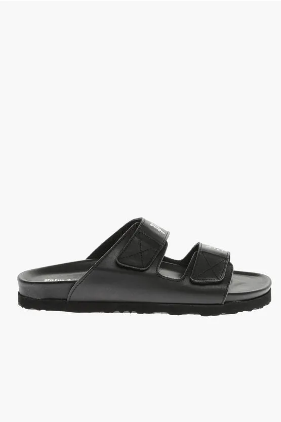 Palm Angels Leather Sandals With Logo Print And Stretch Closure 36 Shoes EU