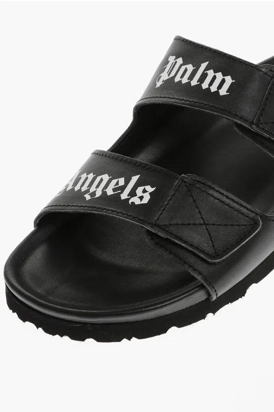 Palm Angels Leather Sandals With Logo Print And Stretch Closure 36 Shoes EU