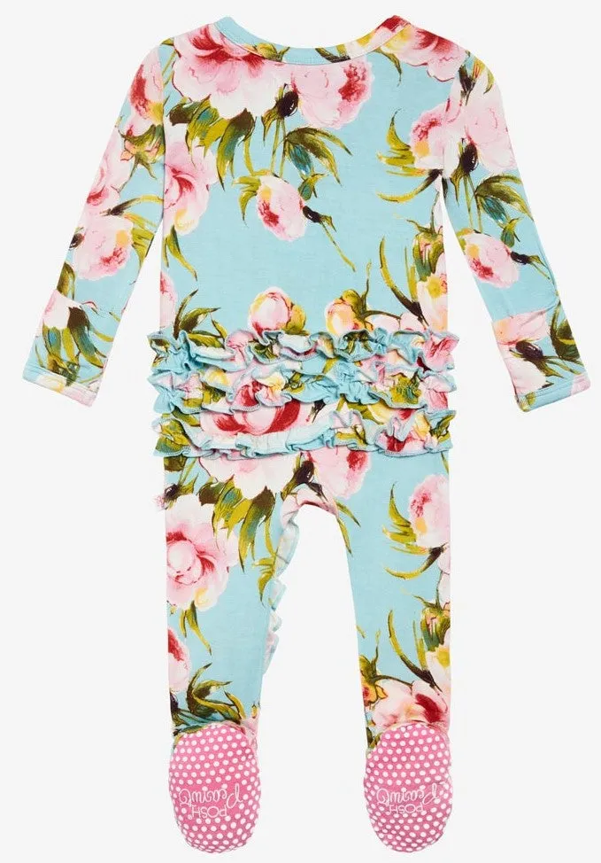 Posh Peanut Carolina Floral Ruffled Zippered Footie