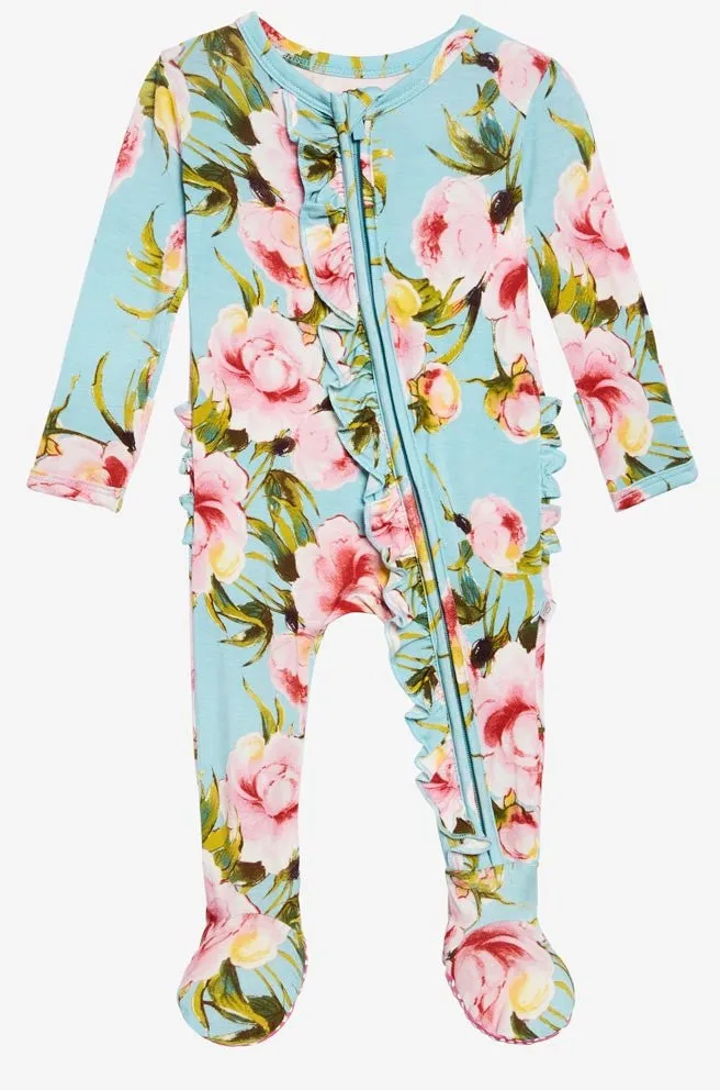 Posh Peanut Carolina Floral Ruffled Zippered Footie