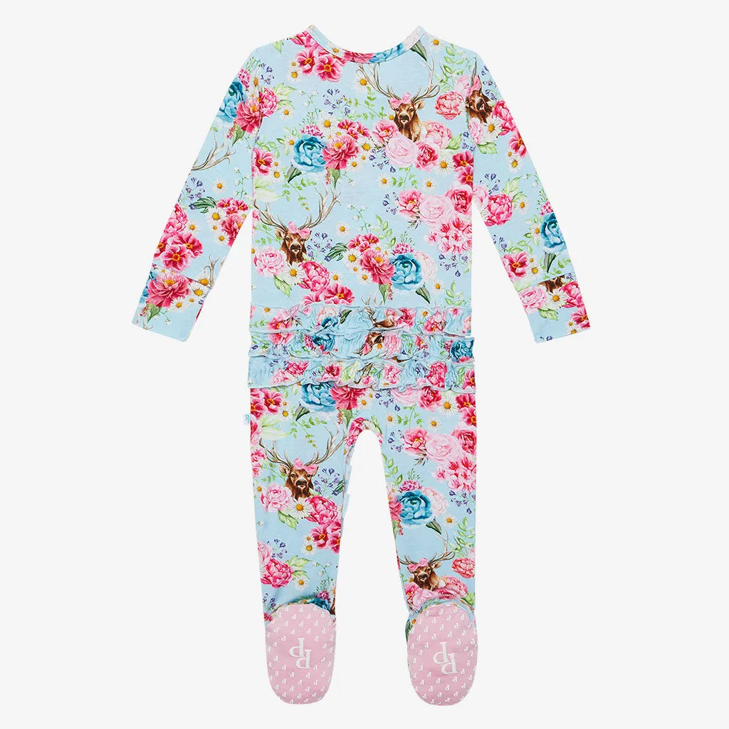 Posh Peanut Fawn Ruffled Zippered Footie