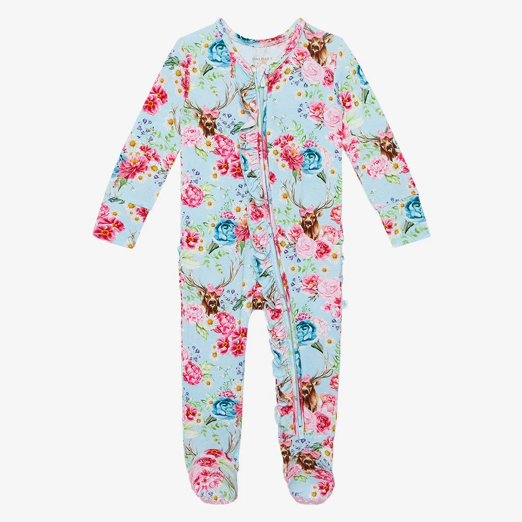 Posh Peanut Fawn Ruffled Zippered Footie