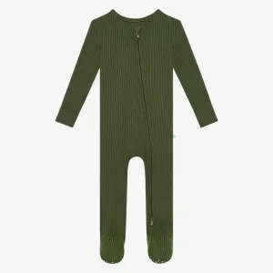 Posh Peanut Solid Pine Ribbed Footie with Zipper