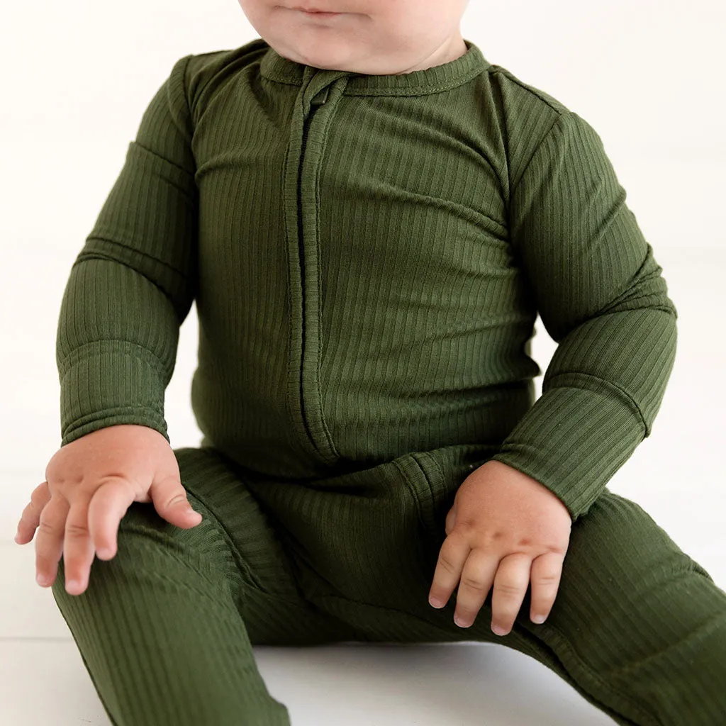 Posh Peanut Solid Pine Ribbed Footie with Zipper