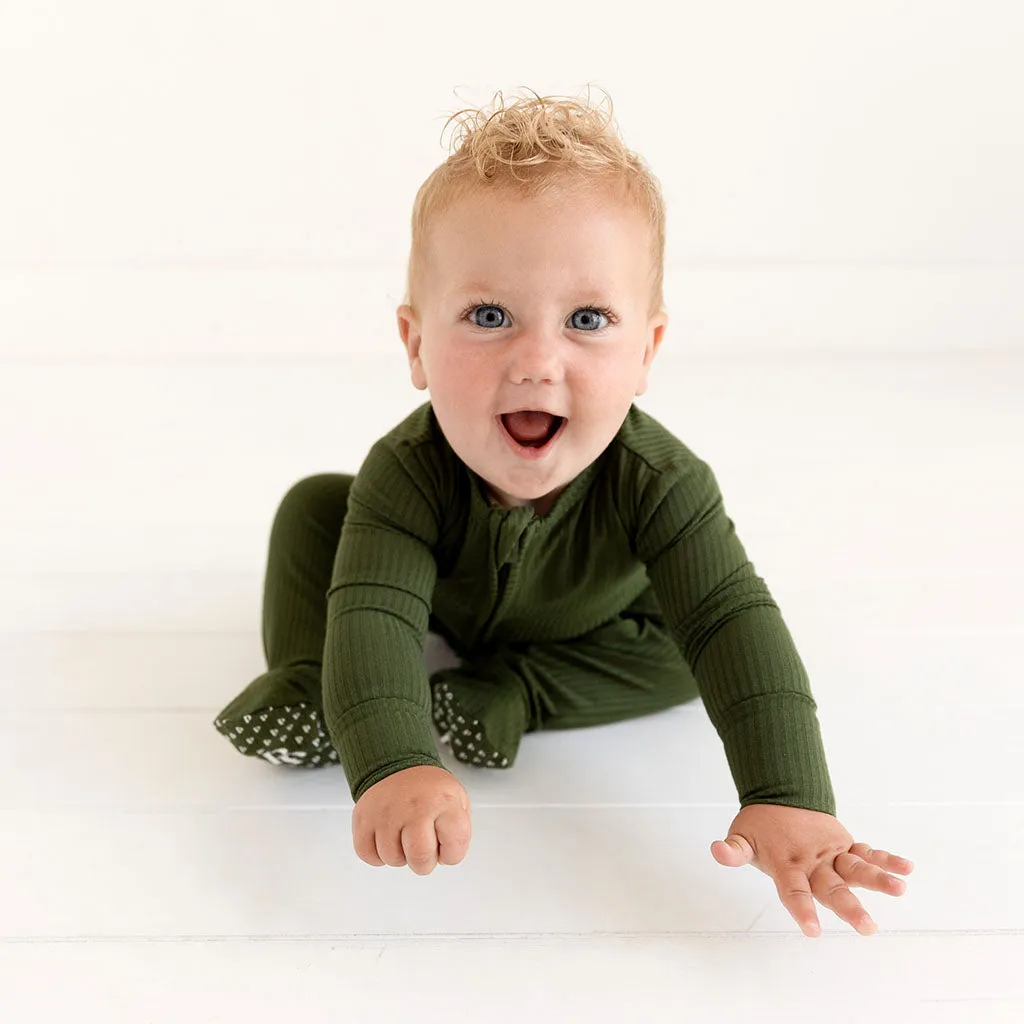 Posh Peanut Solid Pine Ribbed Footie with Zipper