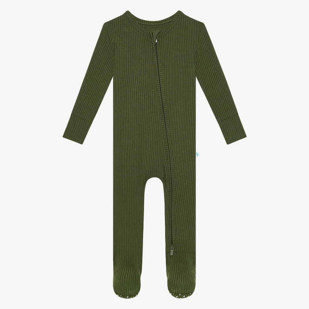 Posh Peanut Solid Pine Ribbed Footie with Zipper